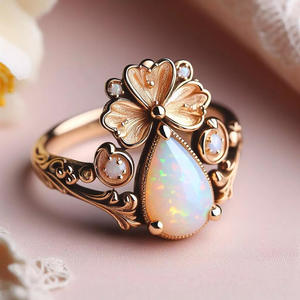 Anello Cocktail Floreale A073 in Oro Massiccio 18K Placcato Oro Rosa con Opale Incastonato, Anelli Raffinati da Donna per Matrimonio - Product Image 1