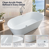 Baignoire autoportante en acrylique, grande baignoire ovale pour deux personnes, pour salle de bain moderne