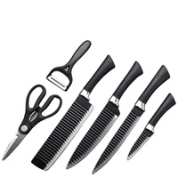 Lot de 6 couteaux ondulés de cuisine en métal noir, ensemble de couteaux à fruits en acier inoxydable pour la maison