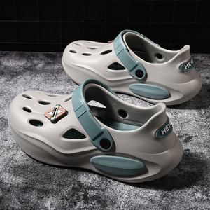 Sandales Crocs pour hommes, blanches et vertes, à bout fermé, plateforme de 3-4 cm, semelle épaisse, respirantes, chaussures d'eau - Product Image 2