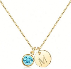 Collar Personalizado con Inicial y Piedra de Nacimiento de Marzo, Zirconia Creada en Laboratorio, Chapado en Oro de 14K, Colgante con Inicial Personalizada, Unisex, a la Moda - Product Image 2