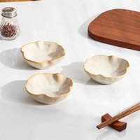 Lot de 3 bols à collation en céramique personnalisés, faits main, blancs, avec bord festonné et glaçure tourbillonnante beige, pour sauces et cuisine, OEM, vente en gros