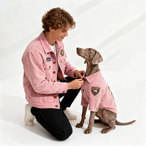 Veste pour homme en velours côtelé avec broderie de luxe personnalisée, bouton tendance, surdimensionnée, de haute qualité, vêtements assortis pour chien - Product Image 4