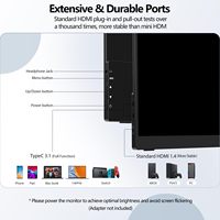 شاشة لمس محمولة مع غطاء واقي وحامل مدمج، نسبة تباين 1200:1، منافذ HDMI وUSB C، شاشات سفر للابتوب والكمبيوتر والهاتف