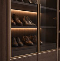 Meuble à chaussures moderne pour entrée avec portes vitrées, armoire de rangement en bois sur mesure pour couloir, porte-manteau et banc, mobilier de maison