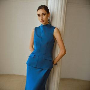 Abito Vintage in <span class=keywords><strong>Raso</strong></span> <span class=keywords><strong>Blu</strong></span> Pavone con Pieghe per Donne, Taglia Personalizzabile, Poliestere Ecologico, Stile Casual, Lunghezza Maxi, per Occasioni e Feste - Product Image 4