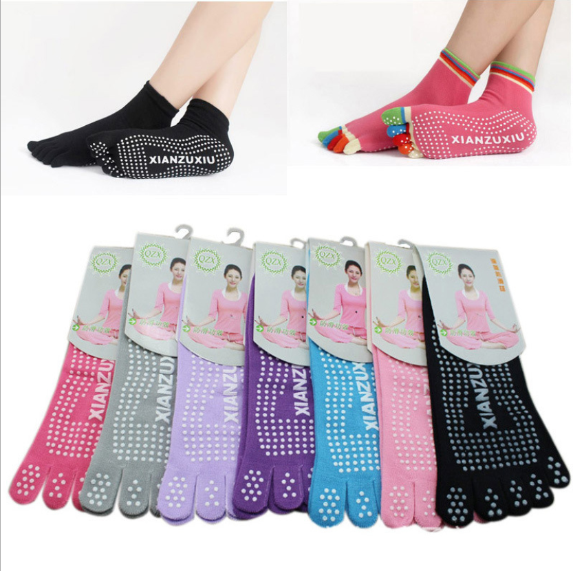 Носки для йоги нескользящие однотонные женские носки средней длины осень/зима спортивные носки для йоги с пятью пальцами
