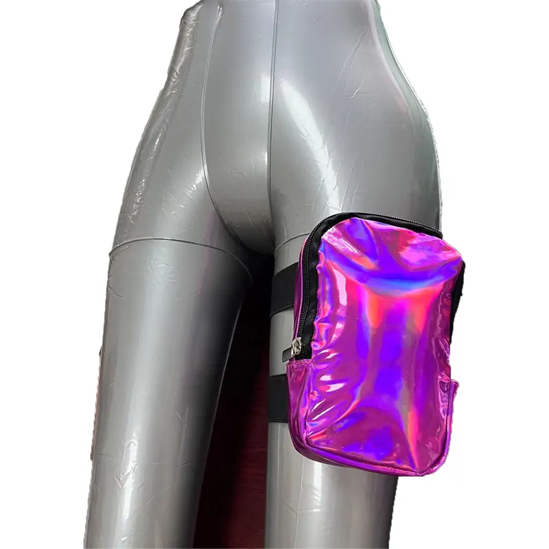 Giá Rẻ Giá 8 inch PU Holographic thả chân túi phụ nữ không thấm nước Carnival đùi Túi