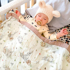 Conceptions personnalisées Mousseline légère à impression numérique Double gaze Tissu Mousseline <span class=keywords><strong>de</strong></span> coton Couverture d'emmaillotage pour bébé Automne - Product Image 2