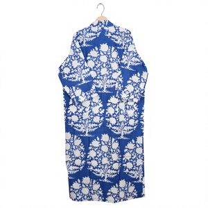 Kimono Indio Elegante 100% Algodón para Mujer, Cuello en V, Cierre con Cinturón, Largo Completo, Suave, Transpirable, de Secado Rápido, Estampado Floral, Verano - Product Image 6