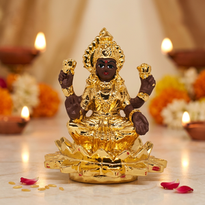 Statue de Laxmi en acier inoxydable plaqué or, artisanale, assise sur un lotus, sculpture religieuse moderne pour mariage, maison ou temple. - Product Image 4
