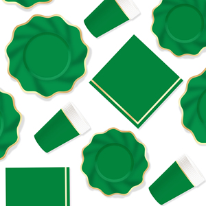 ชุดอุปกรณ์บนโต๊ะอาหารกระดาษลายคลื่นสีเขียวปั๊มทอง DAMAI ประกอบด้วยจาน ถ้วย กระดาษเช็ดปาก แบบใช้แล้วทิ้ง - Product Image 5