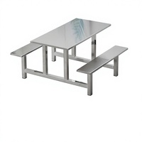 Ensemble de table de cantine intégrée en acier inoxydable (4 places, renforcé), tables de restauration rapide personnalisées pour les écoles/usines/personnel