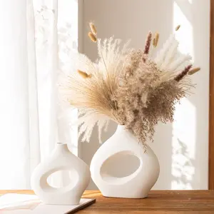 Vas lingkaran angin keramik Nordik, dekorasi kreatif lembut vas keramik putih dan hitam
