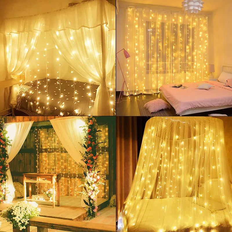 3x1M/3x2M/3x3M LED Copper Wire Curtain String Lights Warm white eye protection warm blue soft mystery Christmas decoration hot s