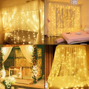 पर्दा हल्के नीले रंग Suppliers-3x1M/3x2M/3x3M LED Copper Wire Curtain String Lights Warm white eye protection warm blue soft mystery Christmas decoration hot s