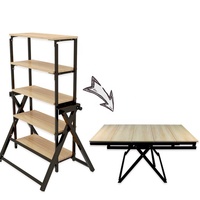 Table à manger en bois transformable, extensible et pliable HOMEMORE avec étagère pour usage hôtelier