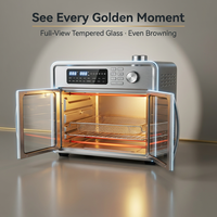 Horno Freidora de Aire Eléctrico con Pantalla Táctil de 28L, 1700W, Acero Inoxidable, 20 Programas Preestablecidos, Doble Ventilador, 6 Niveles de Calentamiento, Doble Puerta, Uso Doméstico, Estilo Holandés