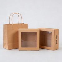 Boîte d'emballage de gâteau avec logo personnalisé, boîte à pain, boîte à sushi avec fenêtre en PET, boîte en papier kraft pour poulet frit