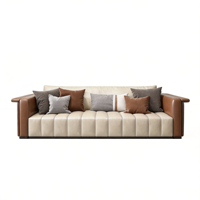 Ensemble de canapés de salon en cuir véritable nordique, résistant aux rayures, écologique, grand rangement, moderne, pour maison, hôtel, villa