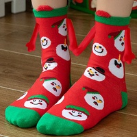 Chaussettes magnétiques de Noël pour femmes, motif couple tenant la main, usage quotidien, écologiques, motif dessin animé, adorables