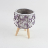 Moule à pot de fleurs en ciment avec support rond en bois, fait main, écologique, durable, style vintage et campagnard, pot de fleurs de jardin