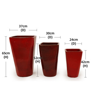 Ensemble de pots à fleurs en céramique émaillée rouge écologique de style américain, durables, avec trou de drainage pour la maison, le jardin intérieur/extérieur, la terrasse - Product Image 2
