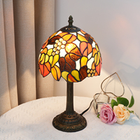 Lampe de table Tiffany en métal, feuille, style fille jolie, jaune, rouge, raisin, verre teinté, lampe de lecture, lampe antique de style missionnaire