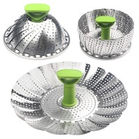 Panier à vapeur pliant en acier inoxydable avec poignée pour la cuisson à la vapeur des fruits et légumes