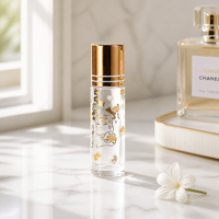 Flacon vaporisateur de parfum rechargeable en verre doré mat 5 ml à fond épais, avec bouchon à vis et décalcomanie, portable et à mécanisme rotatif – Offre Spéciale