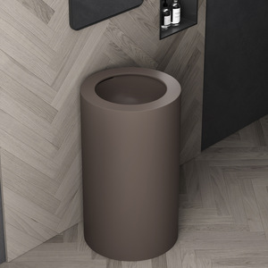 Lavabo sur pied rond moderne en acier inoxydable avec robinet cascade dissimulé, pour salle de bain, hôtel et maison de luxe - Product Image 5