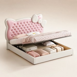 <span class=keywords><strong>Cama</strong></span> de Almacenamiento Tapizada Rosa Princesa con Cabecero Acolchado con Lazo, Estructura con Elevación Hidráulica, <span class=keywords><strong>Cama</strong></span> para Dormitorio de Niñas, OEM ODM, Venta al por Mayor - Product Image 3