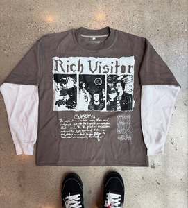 उच्च गुणवत्ता वाली स्ट्रीटवियर चाय आरामदायक पुरुषों की स्क्रीन प्रिंट बोक्सी टी-शर्ट ग्राफिक कपास टेरी लंबी आस्तीन पुरुषों टी शर्ट - Product Image 3