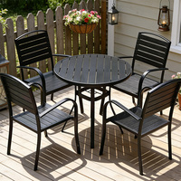 Ensemble de meubles de jardin en fer moderne, table et chaises, 5 pièces, avec structure en panneaux de bois, 4 places