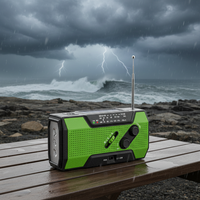 Nieuwe design AM/FM/NOAA weerradio met klok, 3 LED zaklamp, handkruk, noodtelefoon, zonne-/USB-oplader, speaker, geschikt voor buitengebruik