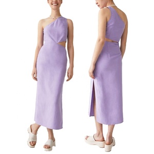 Vestidos de Rayón MANNI, <span class=keywords><strong>Vestido</strong></span> Color <span class=keywords><strong>Lila</strong></span> <span class=keywords><strong>Morado</strong></span>, Un Hombro Descubierto, Sin Mangas, Corte Midi, Vestidos Casuales de Verano <span class=keywords><strong>para</strong></span> <span class=keywords><strong>Mujer</strong></span>, Servicio OEM - Product Image 1