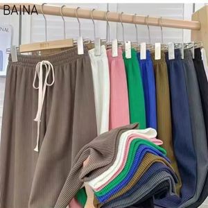 Wholesale Drawstring Loose Long Rib <b>Knitted</b> Trousers Women Summer High Stretch Waist Wide Leg Pants - Product Image 2