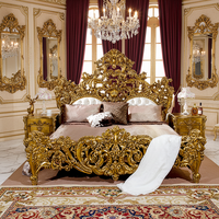 Ensemble de lits de luxe haut de gamme de style classique, taille king, meubles de chambre à coucher en bois massif sculpté à la main, style antique français
