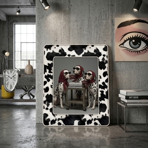 Tableau mural de luxe 80x100cm motif Dalmatien, peinture sur toile texturée 3D avec double cadre en similicuir, décoration moderne pour la maison - Product Image 3