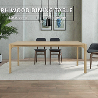 Table à manger en bois massif de chêne américain RH avec plateau en marbre, pieds en métal, design rustique moderne, 6 places, mobilier contemporain pour la maison