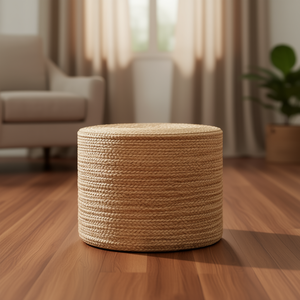 Reposapiés otomano tejido a mano con jacinto de agua natural y almacenamiento para el hogar, muebles de sala de estar, estilo artesanal moderno. - Product Image 2