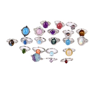 Bagues en améthyste en pierres naturelles de guérison, plaquées argent, ajustables, pour femmes, vente en gros - Product Image 1