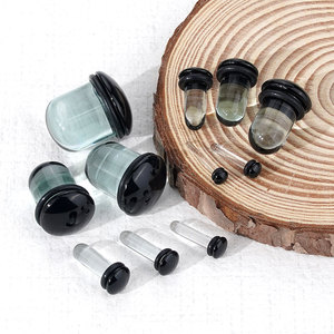 1 paire de plugs en verre pour tunnel, 1,6 mm-16 mm, calibres à simple évasement, boucles d'oreilles avec anneau en O noir, bijoux d'étirement pour unisexe - Product Image 3