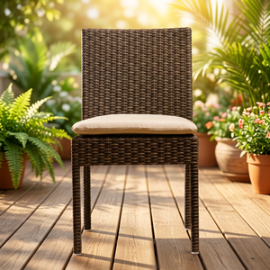 Chaise de jardin en rotin avec coussin, style tropical, mobilier d'extérieur, design durable avec pieds coniques - Product Image 1
