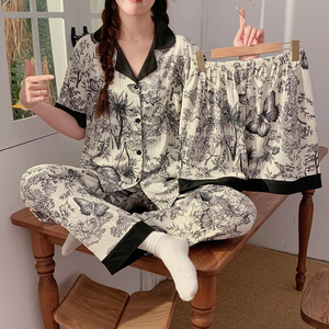 2024 lindo nuevo diseñ<span class=keywords><strong>o</strong></span> 3 uds conjuntos de Pijamas cortos Pijamas de verano ropa de dormir camisones de algodón estampados conjunto de pijamas para mujeres - Product Image 1
