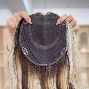 Topper de cheveux 100% vierges Remy européens, base en soie, demi-perruque, queue de cheval, donneur unique, sans colle, pour femmes, cheveux humains - Product Image 4