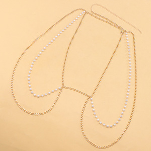 สร้อยคอโลหะเคลือบทองประดับมุกเทียมสำหรับงานปาร์ตี้สไตล์ฮิปฮอป - Product Image 3