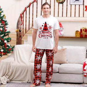 Conjunto de Pijamas de Manga Corta Imitación Algodón, Nuevo Modelo Familiar con Monograma para Primavera, Ropa de Dormir para Padres e Hijos con Diseño de Árbol de Navidad - Product Image 2