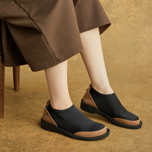 Zapatos de tacón bajo de cuero elásticos con bloques de color, estilo británico, novedad de otoño - Product Image 2