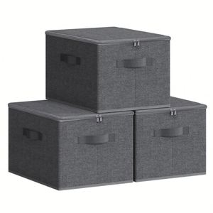 Slate Grey <b>Large</b> Storage <b>Boxes</b> with Lids Foldable Linen Fabric Storage Baskets for Organising Clothes and Toys - Product Image 1